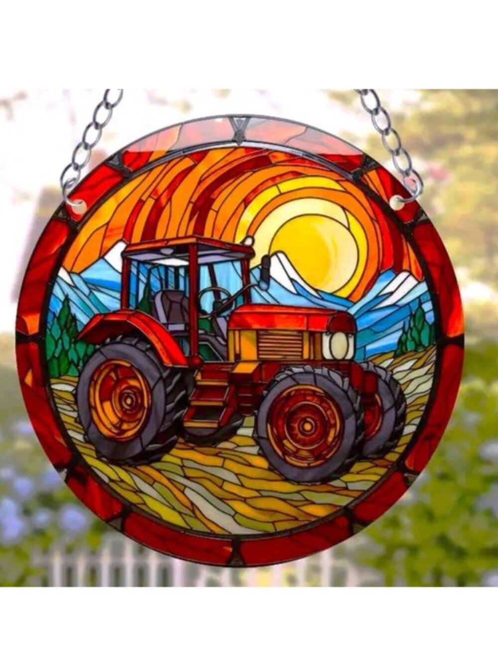 Tractor Suncatcher Farm Window Hanging Colorful In or Outdoor crop Mtns Country